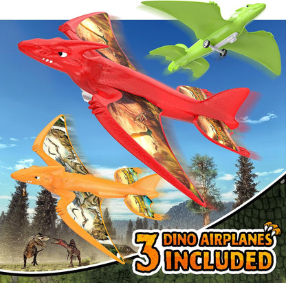 Aiencsai Paquete de 3 juguetes de lanzamiento de aviones de dinosau...