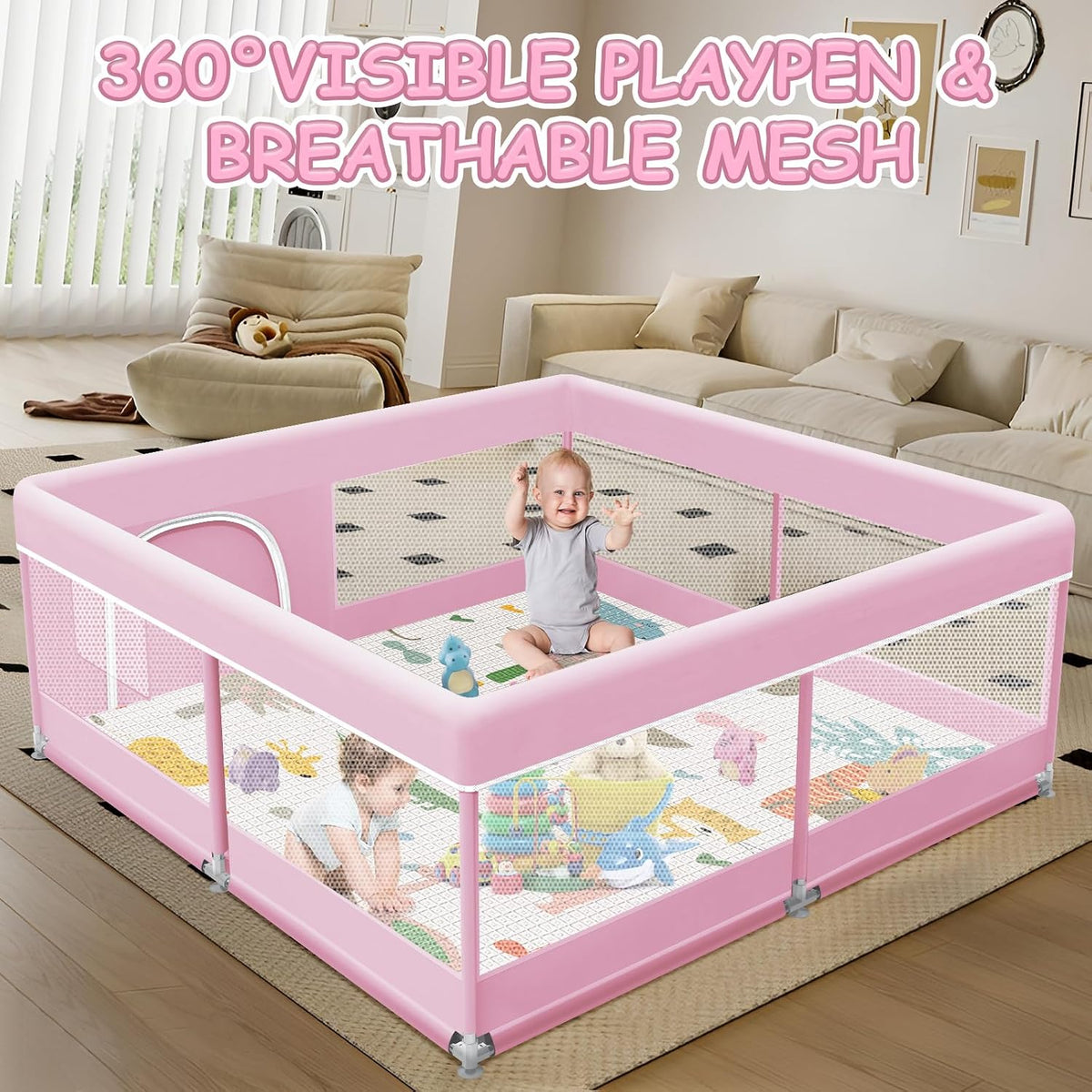 XVISHX Corralito para bebés con paspartú, 50 x 50 pulgadas, corrali...