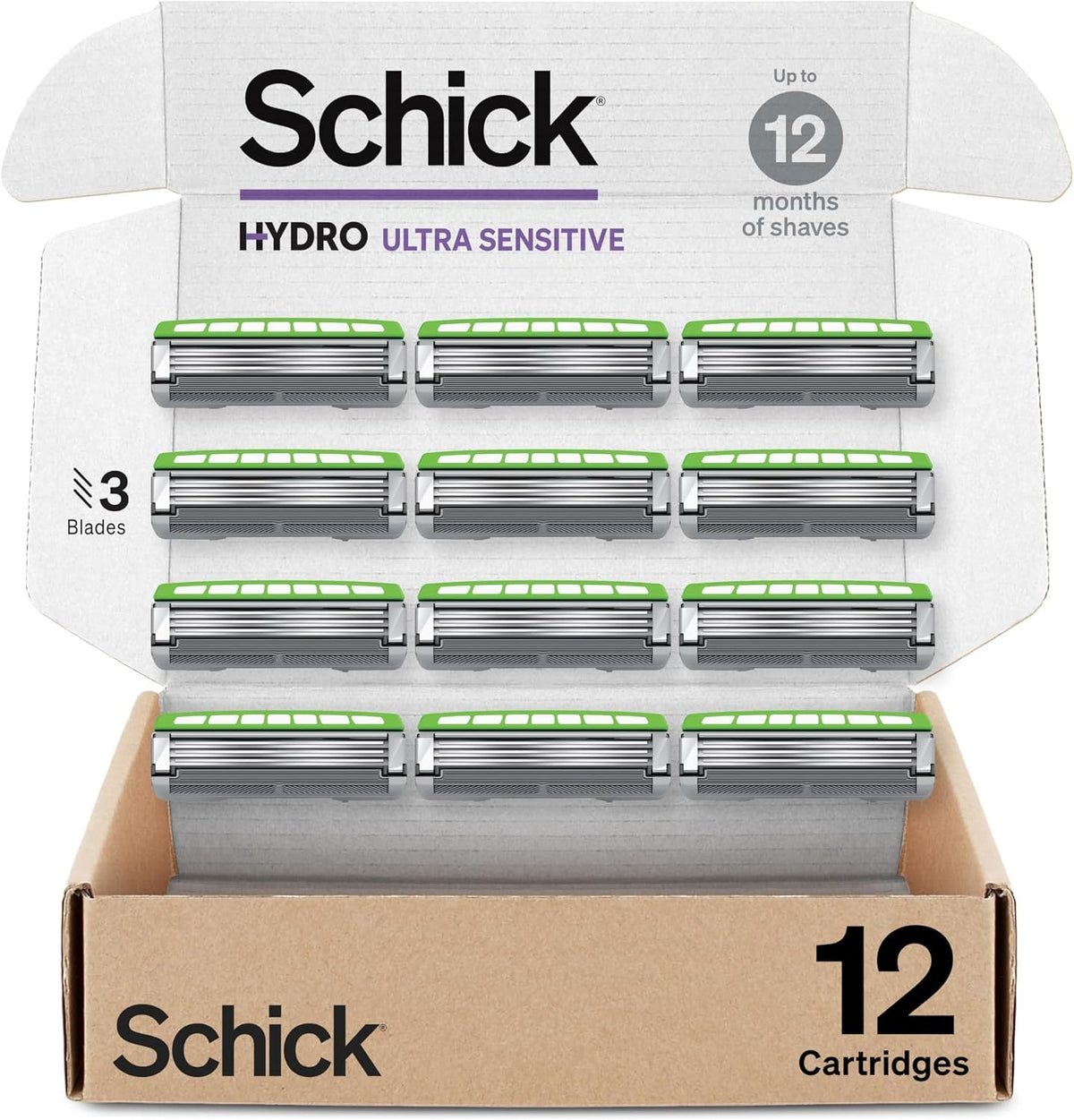 Recargas de cuchilla de afeitar Schick Hydro Ultra Sensible, 12 uni...