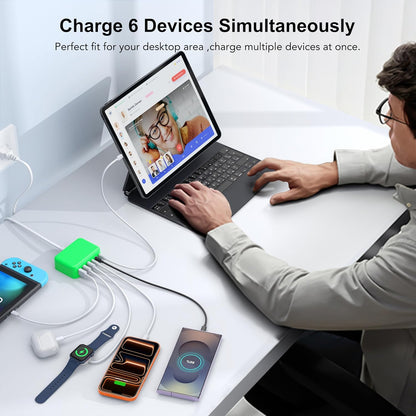 Cargador rápido USB C, 100W GaN estación de carga de 6 puertos tipo...