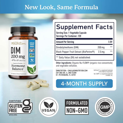Suplemento DIM de 200 mg (120 unidades) | Equilibrio de estrógeno p...