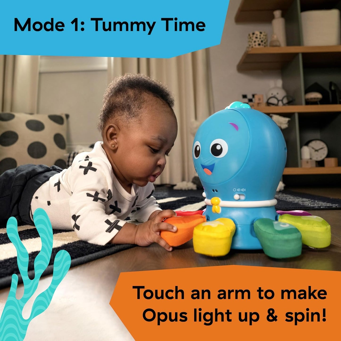 Baby Einstein Exploradores Oceánicos Go Opus Go juguete de aprendizaje de actividad de gateo y persecución 4 en 1, música y luces, para niños de 3 meses a 5 años