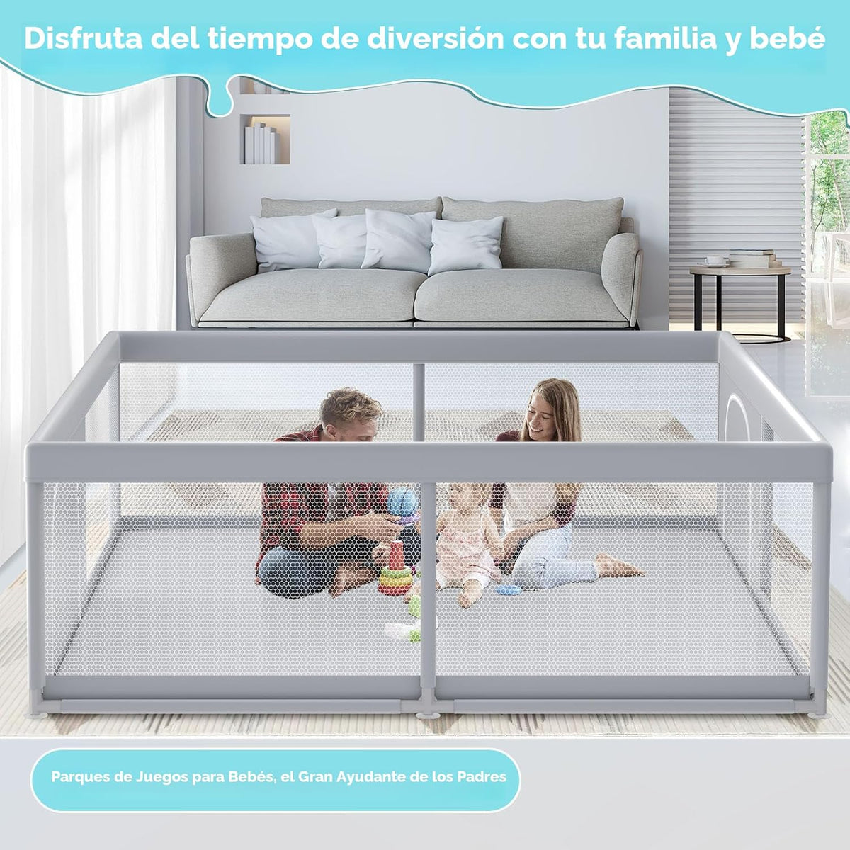Fshibila Corralito para bebés extragrande de 79 x 79 pulgadas, corr...
