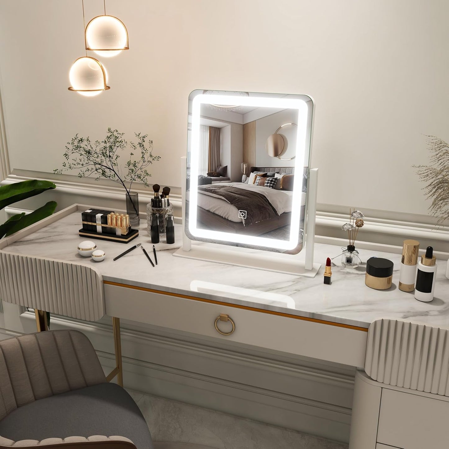 FENNIO Espejo de tocador con luces \u2013 Espejo de maquillaje con...