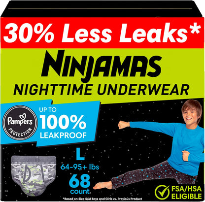 Ninjamas Ropa interior nocturna para niños con enuresis, talla L Pu...