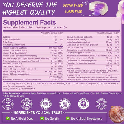 Totaria (2 piezas) Gomitas multivitamínicas sin azúcar para mujeres...