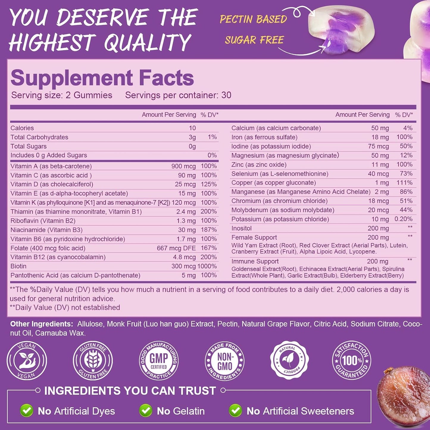 Totaria Gomitas multivitamínicas sin azúcar para mujeres mayores de...