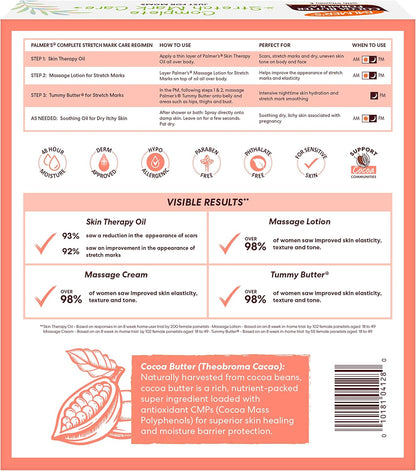 Kit de Cuidado de la Piel Palmer's con Fórmula de Manteca de Cacao para Estrías y Cicatrices, Aprobado por Dermatólogos, Regalo para Mamá, Juego de 4 Piezas de Tamaño Completo