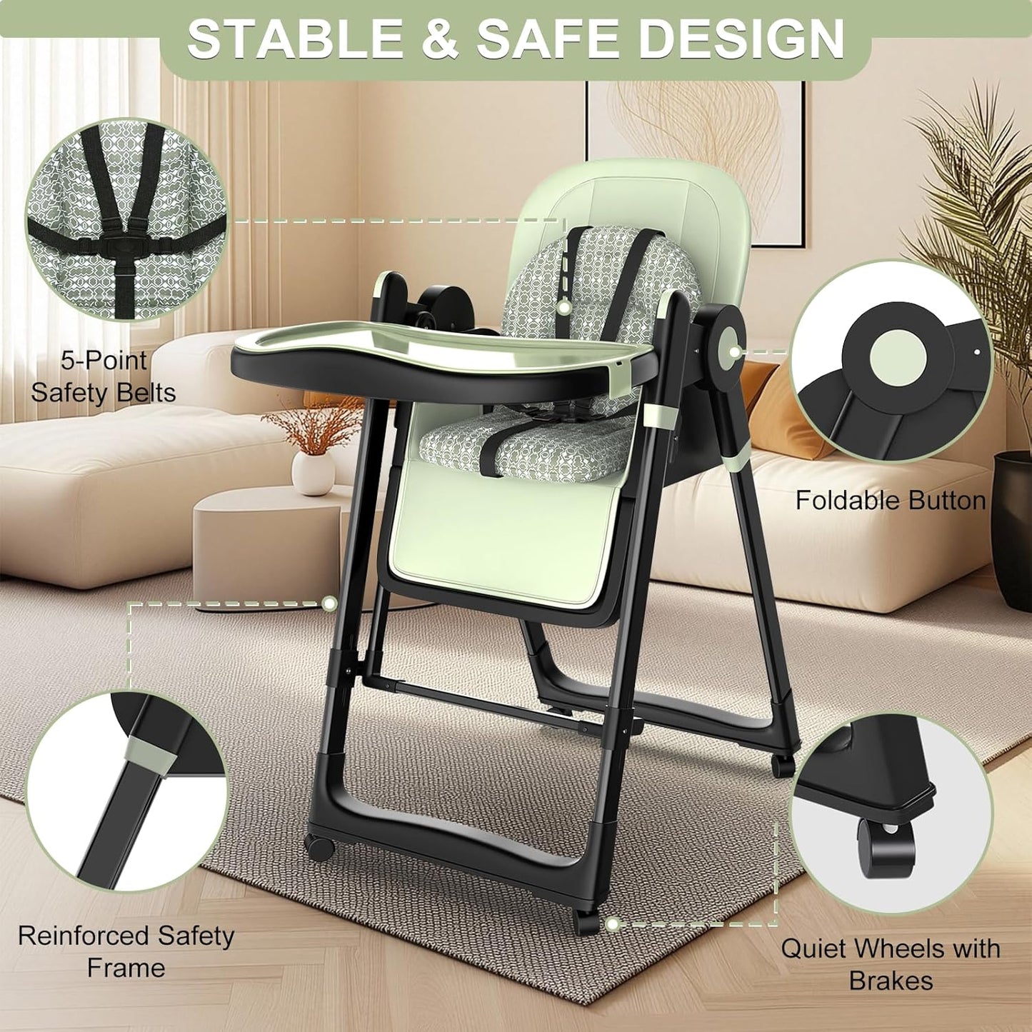 Silla alta plegable para bebés y niños pequeños, columpios portátil...
