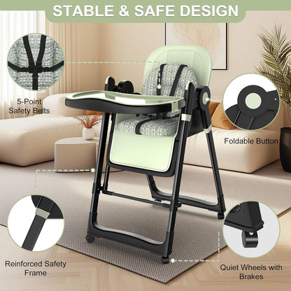 Silla alta plegable para bebés y niños pequeños, columpios portátil...
