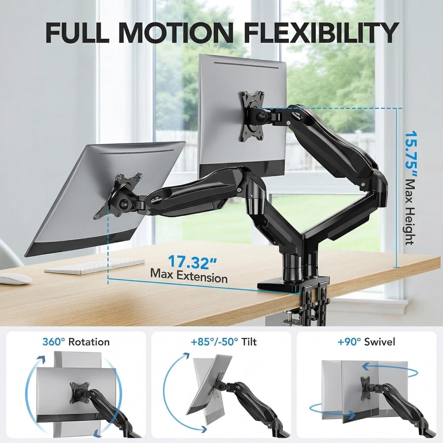 HUANUO FlowLift™ Soporte para monitor doble, soporte de escritorio...