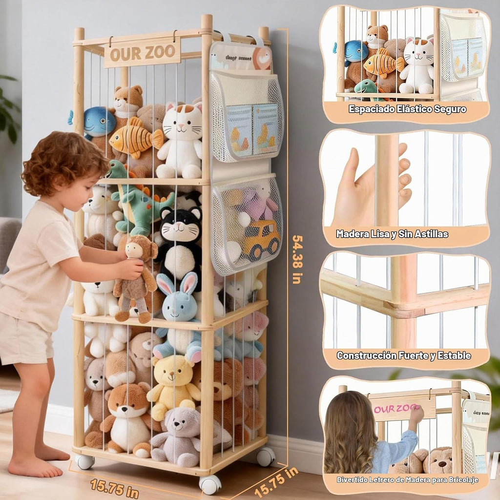 BENCHRY Almacenamiento de animales de peluche para niños, almacenam...