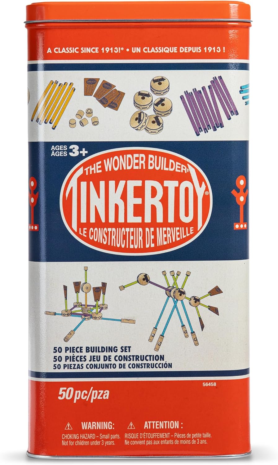 Tinkertoy - Juego de construcción retro en lata - 50 piezas