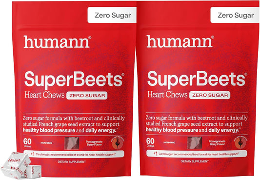 Humann SuperBeets Heart Chews Zero Sugar, Soporte de óxido nítrico...