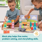 Melissa & Doug Blockables™ Town Snap and Play, mezcla y combina bloques de construcción de madera conectables, juguete para niños y niñas en edad preescolar (73 piezas)