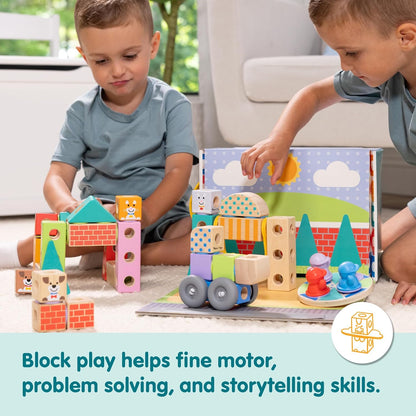 Melissa & Doug Blockables™ Town Snap and Play, mezcla y combina bloques de construcción de madera conectables, juguete para niños y niñas en edad preescolar (73 piezas)