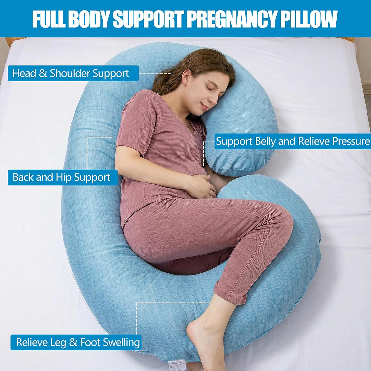 1 MIDDLE ONE Almohada de embarazo, almohada de cuerpo completo en f...