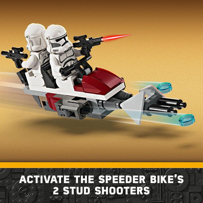 LEGO Star Wars 75372 - Paquete de batalla de soldado clon y droide de batalla para niños, vehículo de bicicleta Speeder de juguete construible, Tri-Droid y poste defensivo, coleccionable, regalo para