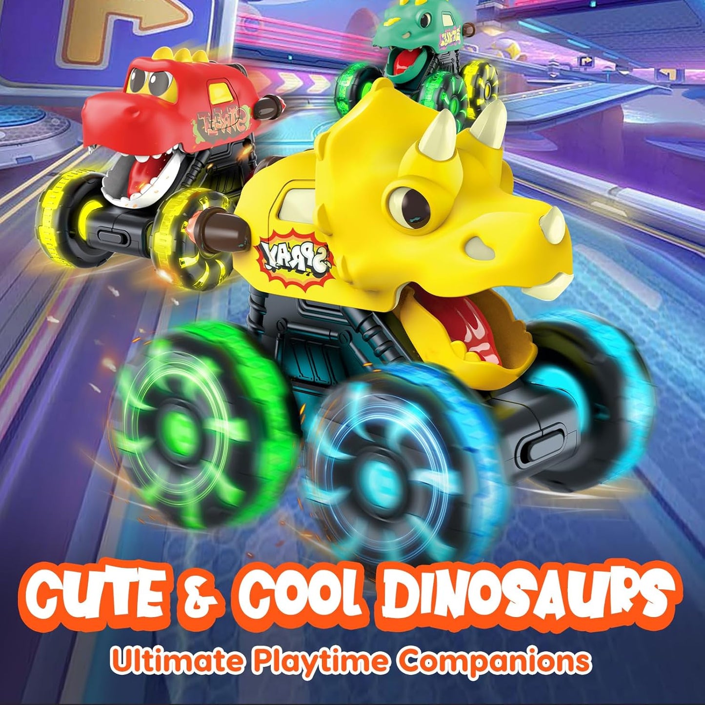Juguetes de Camiones Monstruo y Autos de Dinosaurio para Niños Pequeños de 1 a 3, Autos a Presión y Camiones de Juguetes para Niños de 1, 2, 3, 4, 5 Años, Regalo para Niños y Niñas, Autos de