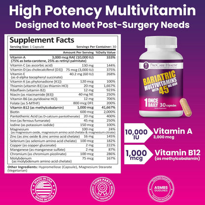 Once Daily Bariatric Multivitamin | Cápsula | 45 mg de hierro | 30...