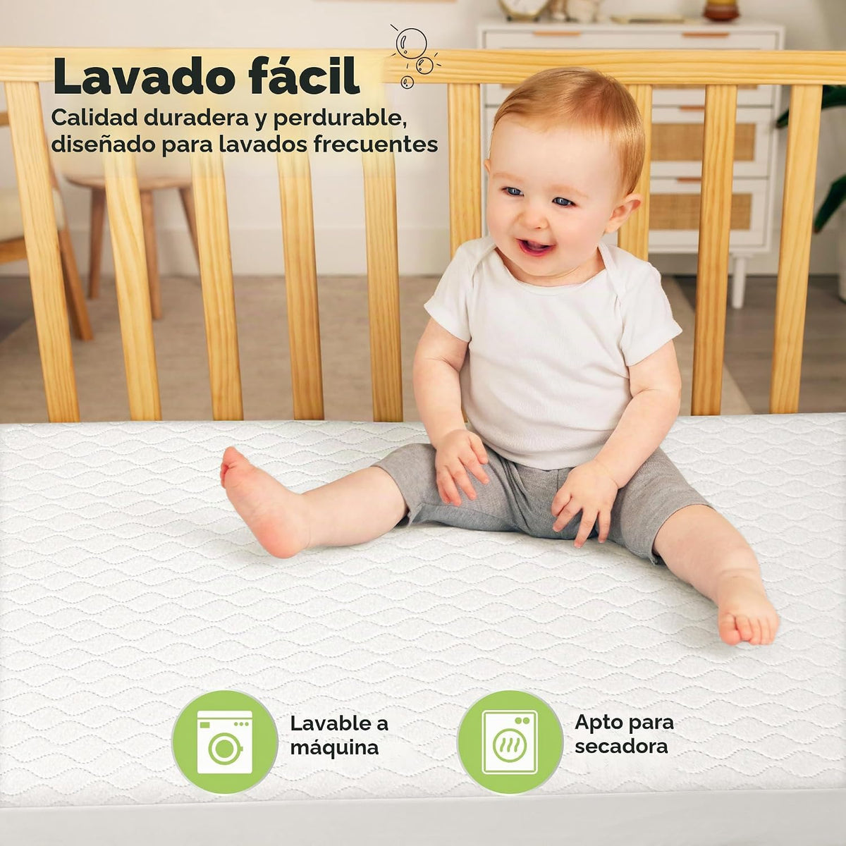 Paquete de 1 funda protectora impermeable para colchón de cuna ajus...