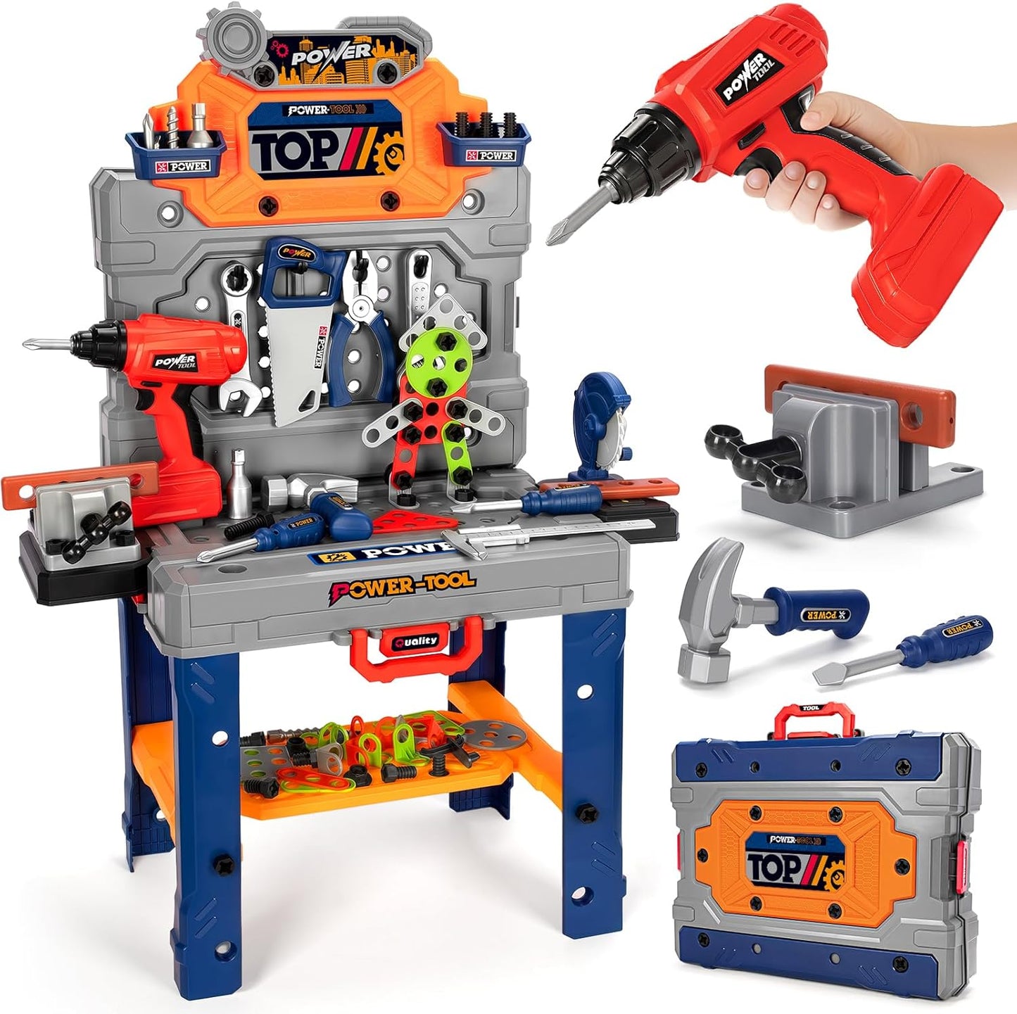 TooyBing Juego de banco de herramientas para niños con taladro eléc...