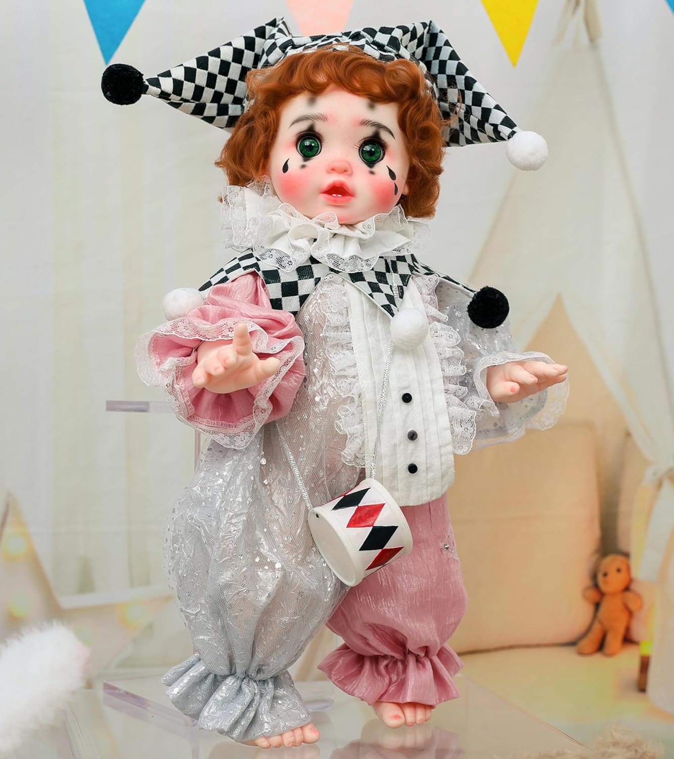 Cloveray Harlequin - Muñecas Reborn de niña pequeña payaso Arlequín...