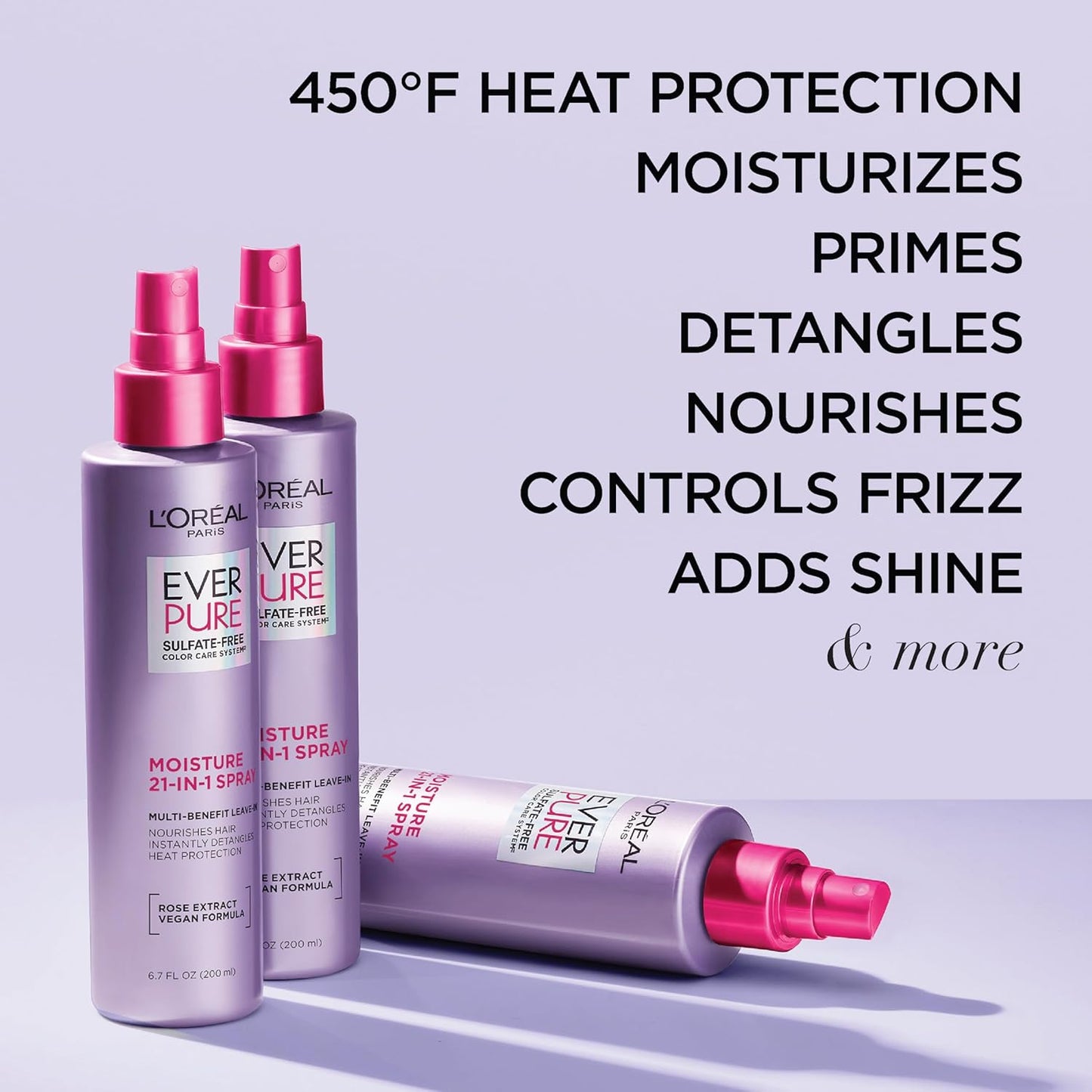 L'Oreal Paris Acondicionador en aerosol sin enjuague 21 en 1, sin sulfato, vegano, EverPure 6.8 onzas líquidas