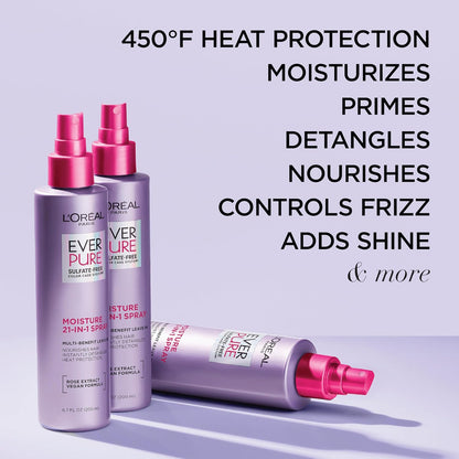 L'Oreal Paris Acondicionador en aerosol sin enjuague 21 en 1, sin sulfato, vegano, EverPure 6.8 onzas líquidas