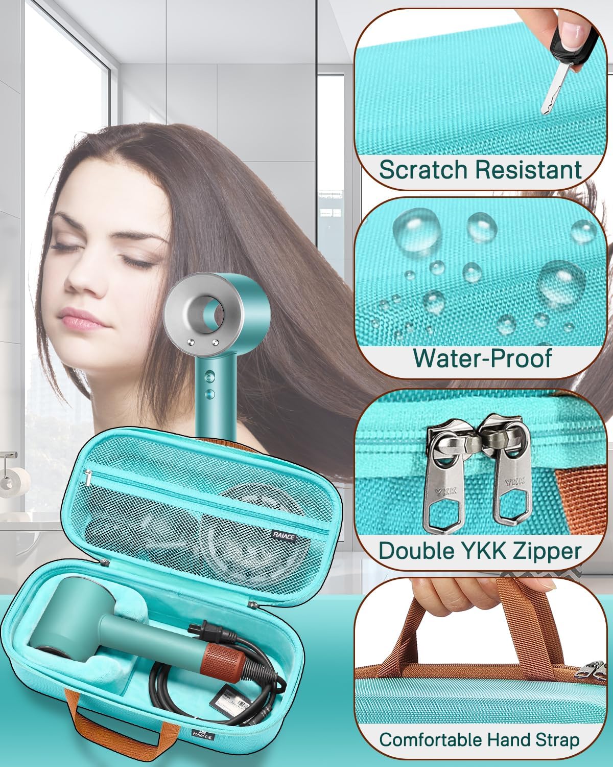 Estuche de almacenamiento rígido RAIACE compatible con secador de p...