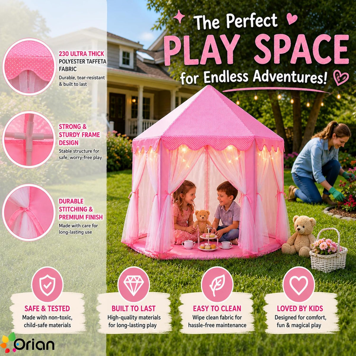 Tienda de campaña ORIAN Princess para niñas, tienda de juegos rosa...