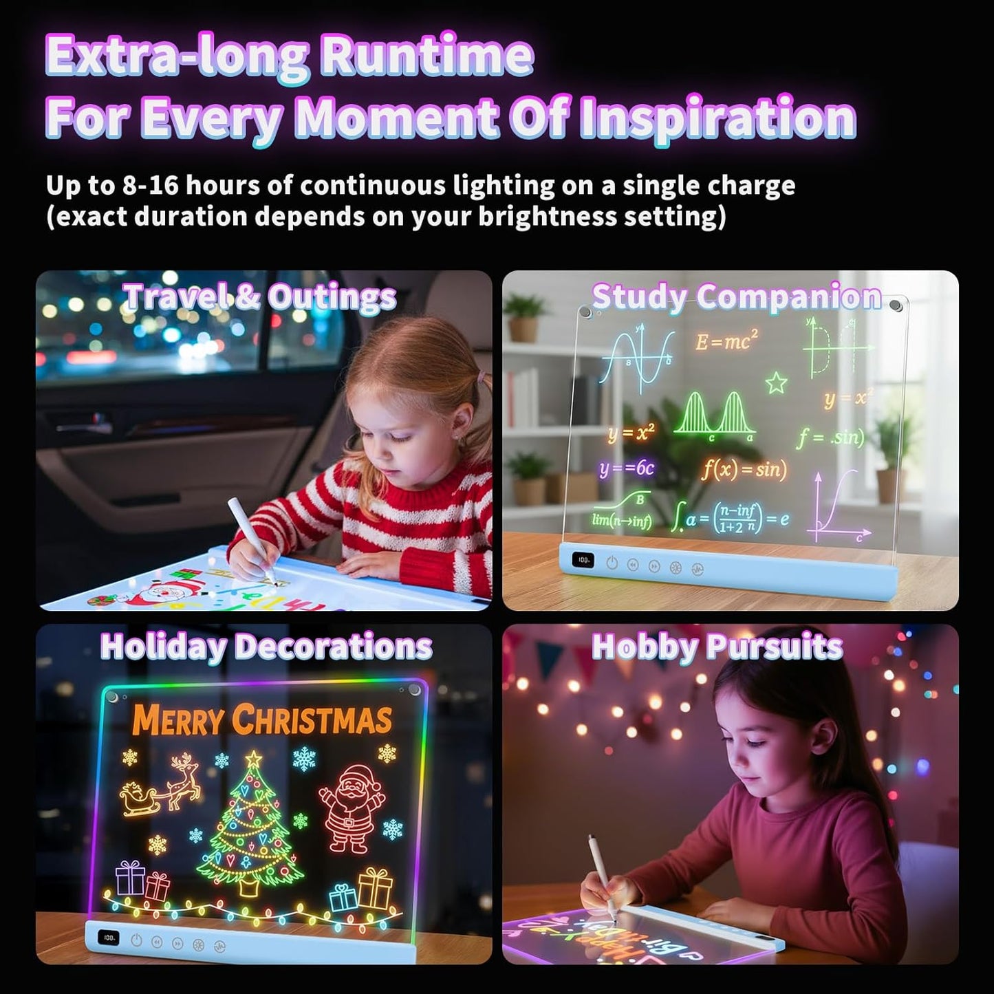 Lumiboard Tablero de dibujo LED con 13 efectos de luz, 16 pulgadas,...