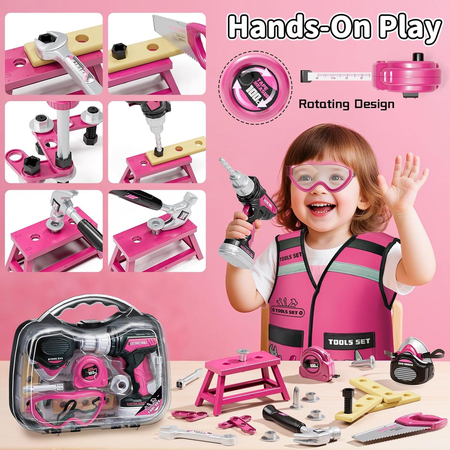 KidBloom Juego de herramientas para niños pequeños, juego de herram...