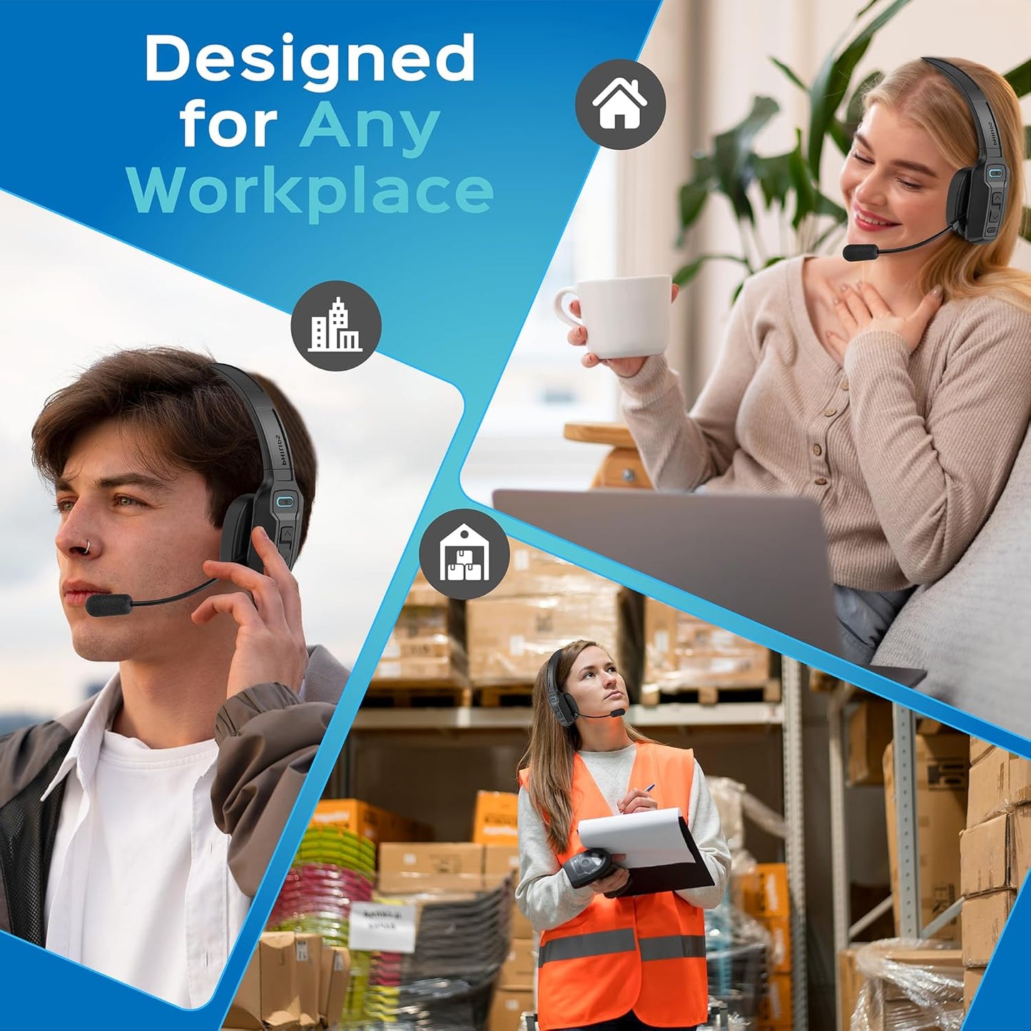 Philips Trucker - Auriculares Bluetooth con micrófono, auriculares inalámbricos de una sola oreja con micrófono con cancelación de ruido AI y botón de silencio, tiempo de reproducción extendido