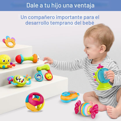 iPlay, iLearn Juego de 10 sonajeros para bebés, juguetes, sonajero fácil de agarrar y sacudir, mordedor sensorial, juguete musical de aprendizaje y desarrollo para bebés, regalo para baby shower y