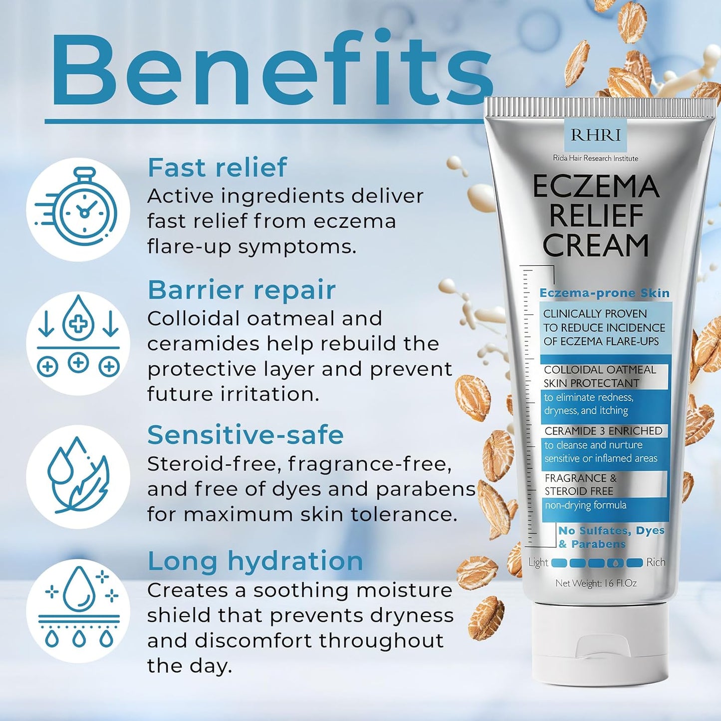 Crema para eccema para adultos con avena coloidal | Tratamiento de eccema para piel seca con picazón | Alivia el enrojecimiento de la picazón y la descamación | Hidratante calmante para pieles