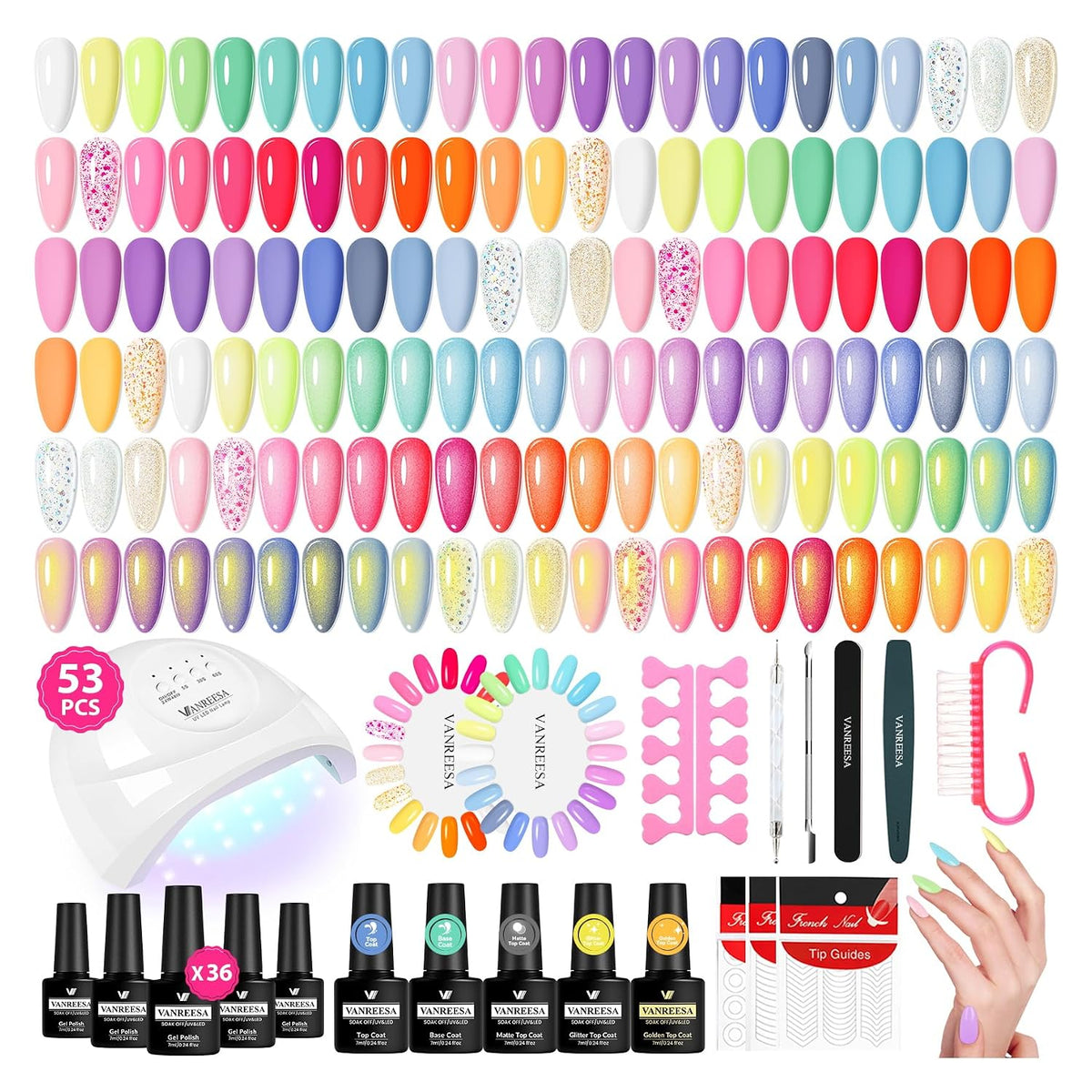 VANREESA Kit de 84 Piezas de Esmalte de Uñas en Gel con Luz UV y Pu...