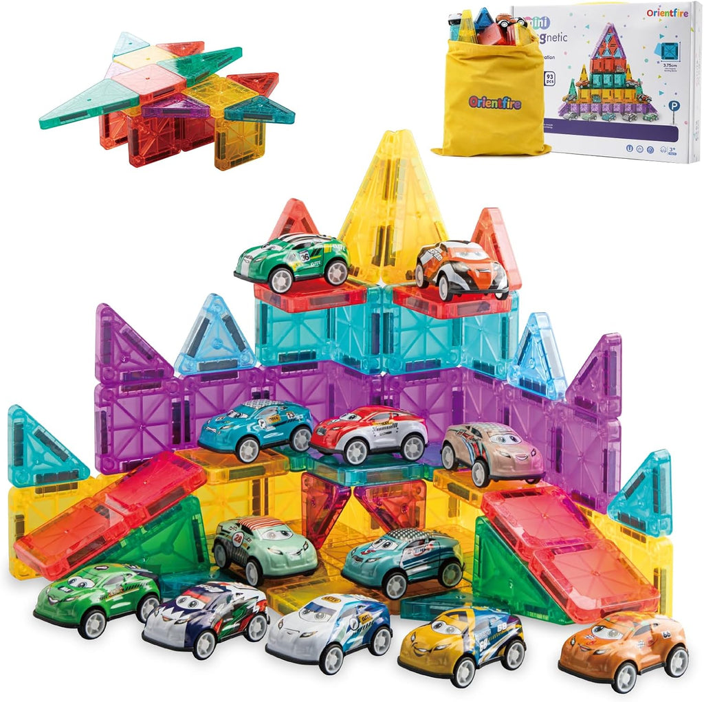 Juego de 93 miniazulejos magnéticos con 12 coches, bloques de const...