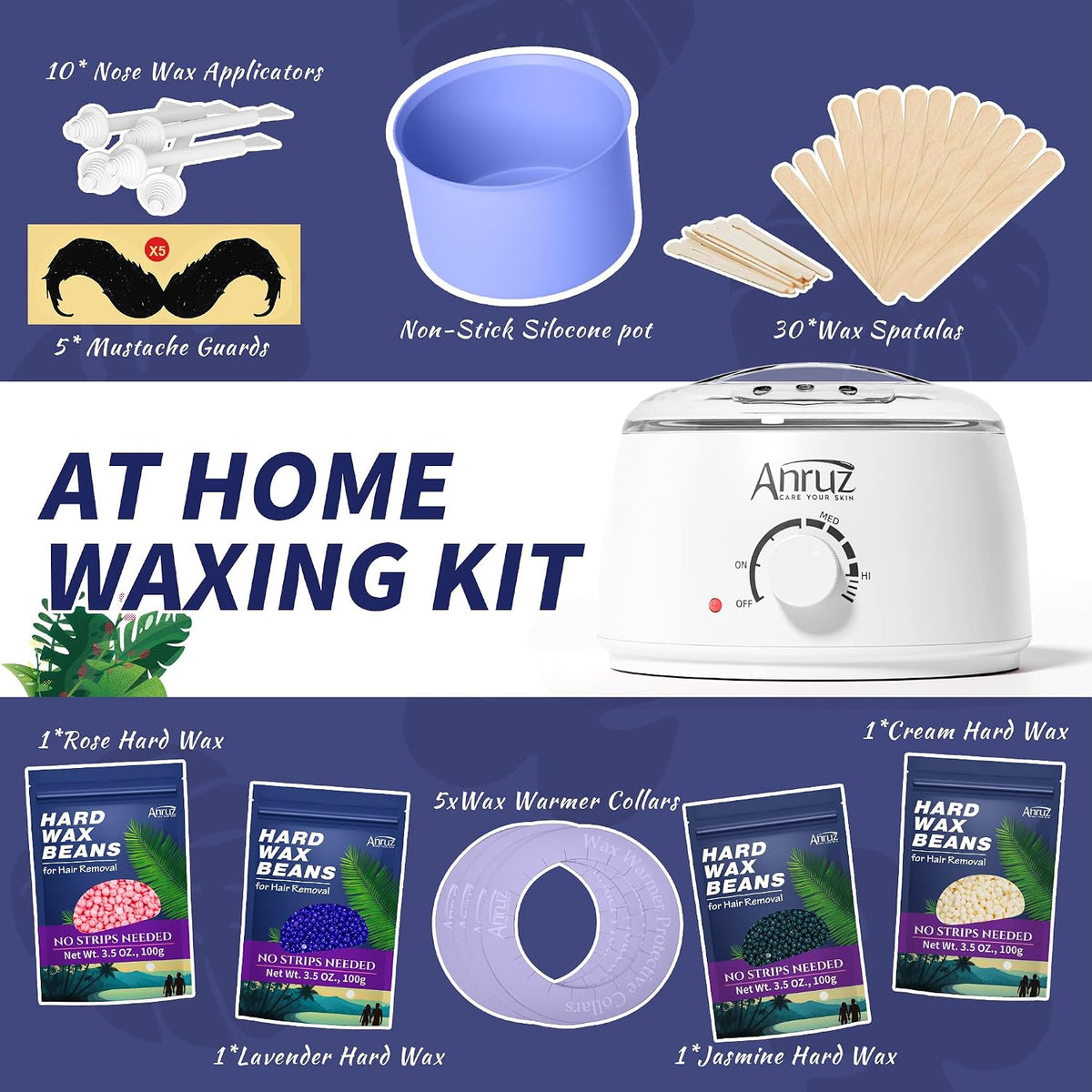 Anruz Kit de cera blanca perla para mujeres y hombres, olla de cera...