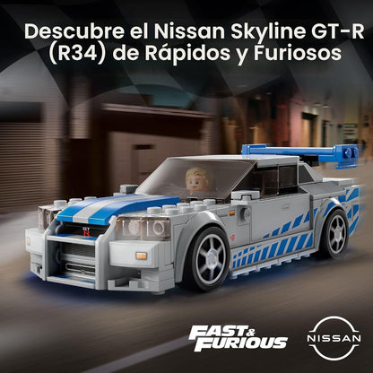 LEGO Speed Champions 2 Fast 2 Furious Nissan Skyline GT-R (R34) 76917 - kit de construcción de autos de carreras, coleccionable con minifigura Racer, juego 2023 para niños y niñas a partir de 9 años