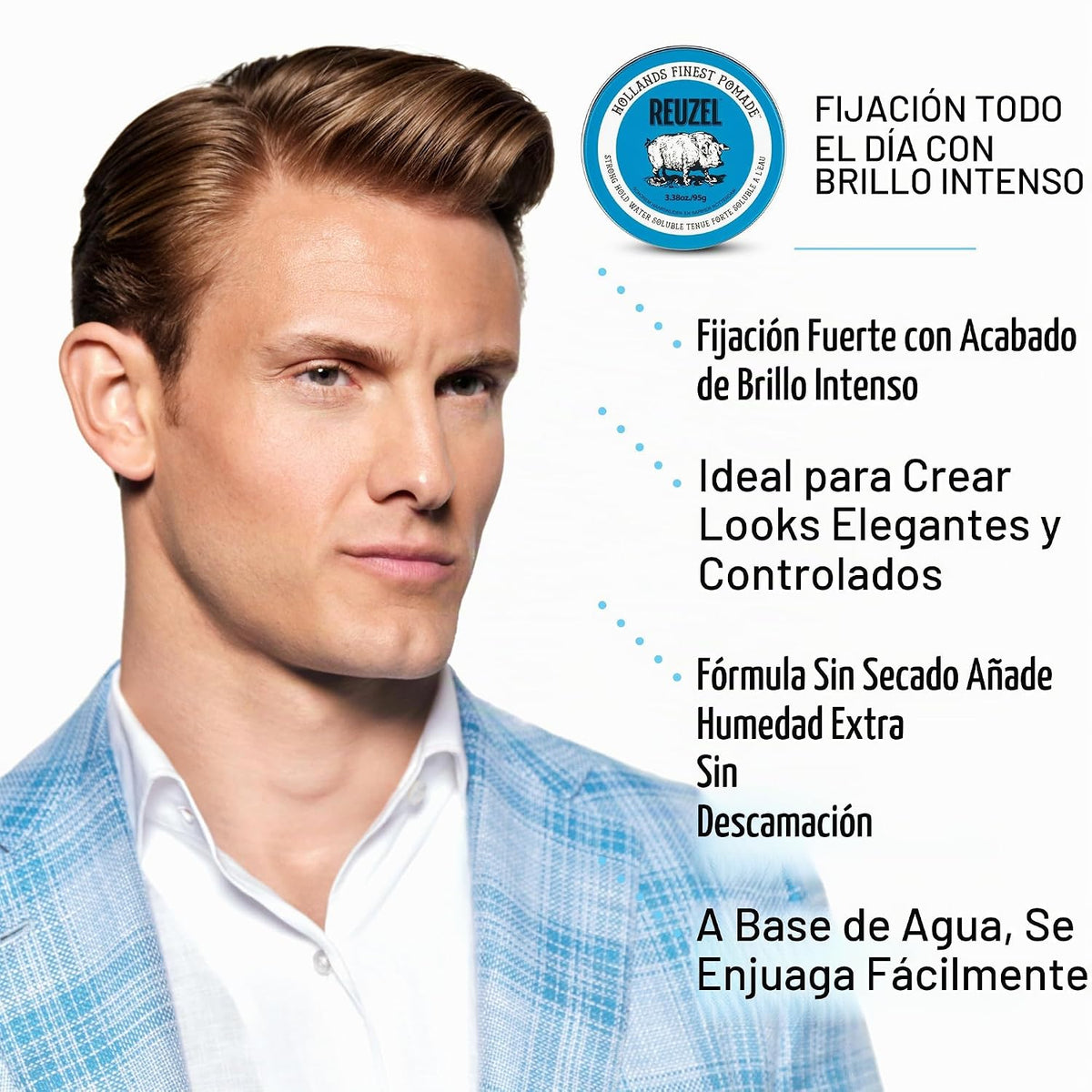 REUZEL Pomada Azul Fuerte Fijación Alto Brillo 0.21 lb | Pomada sol...