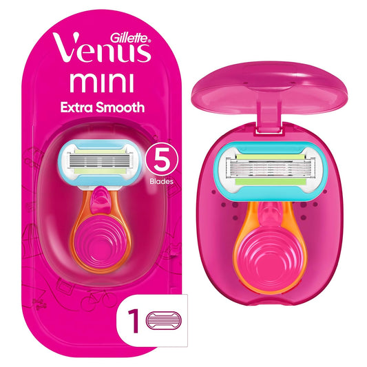 Gillette Venus Kit de maquinilla de afeitar de viaje extra suave para mujer, mini mango + repuesto + funda, regalos de vacaciones para mujeres