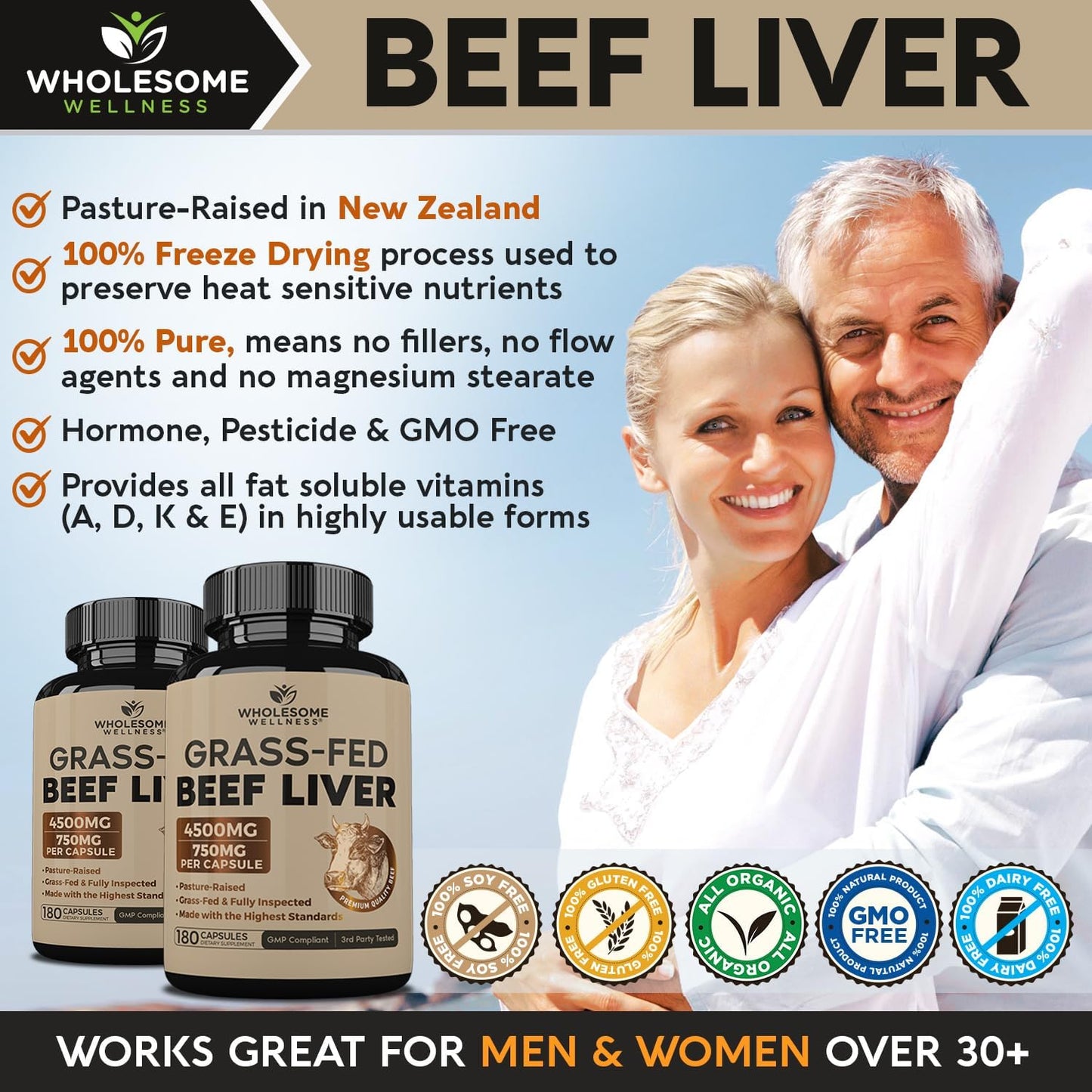 Wholesome Wellness Cápsulas de hígado de res alimentado con pasto (...
