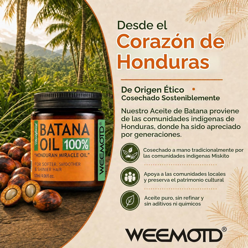 Aceite de batana 100% crudo para cabello de Honduras, 4.06 onzas lí...