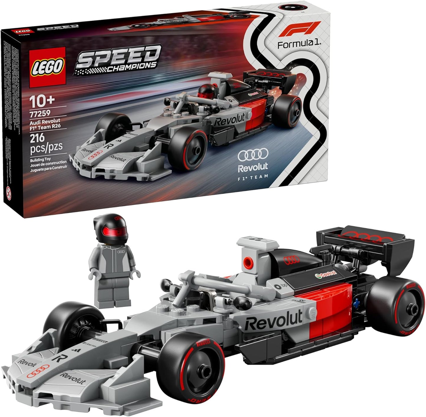 LEGO Speed Champions Audi Revolut F1 Team R26 - Juego de construcción para niños y niñas, a partir de 10 años, kit de coche F1 para exhibir o jugar, regalo para cumpleaños - 77259