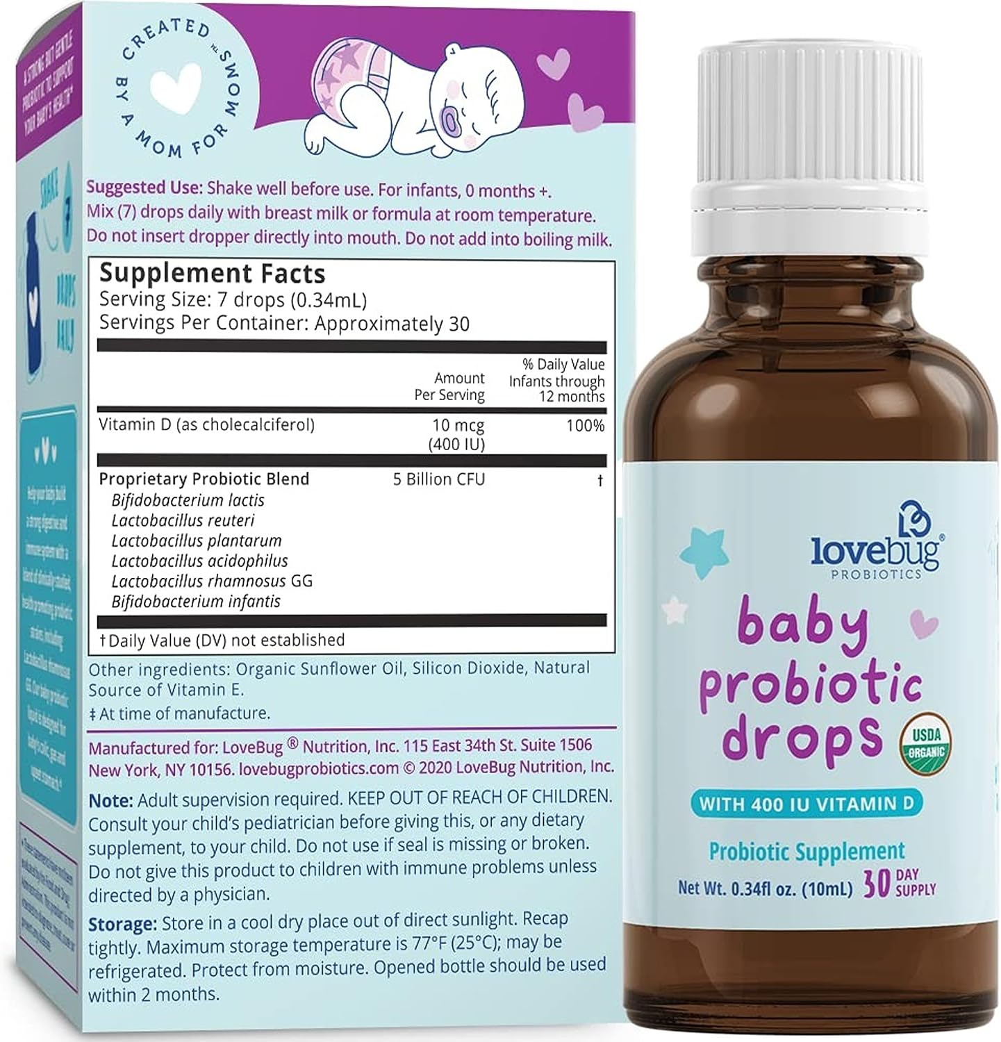 LOVEBUG Gotas probióticas para bebés, probióticos orgánicos para ap...