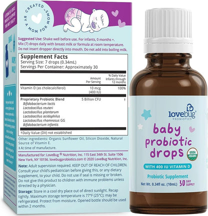 LOVEBUG Gotas probióticas para bebés, probióticos orgánicos para ap...