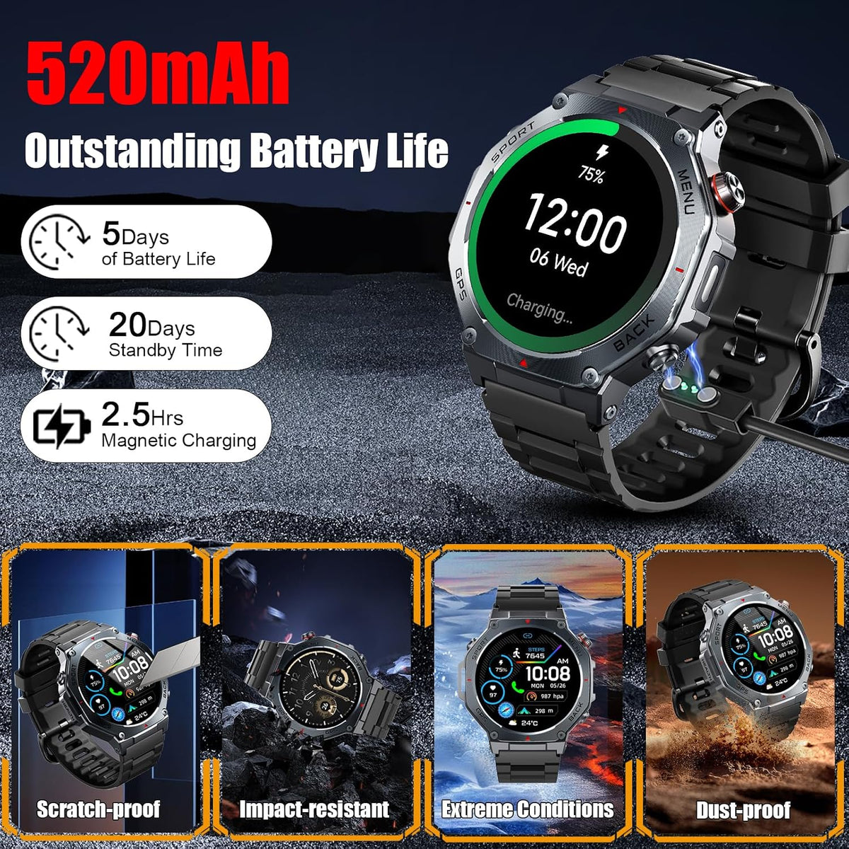Reloj inteligente para hombre, 1.43" AMOLED Militar SmartWatch...