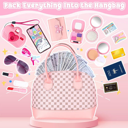 Bolsa de juego para niñas pequeñas, 35 piezas, bolso para niños con juguetes de princesa de juego de simulación, incluye bolso, cámara, teléfono, cartera, llave, bolso para niños, regalo de