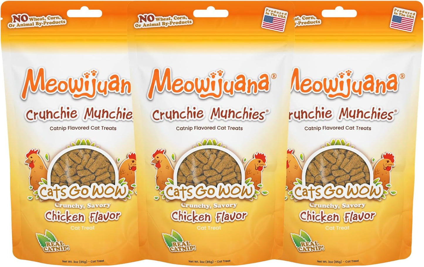 Trío de golosinas de pollo Meowijuana | Paquete de 3 golosinas de h...
